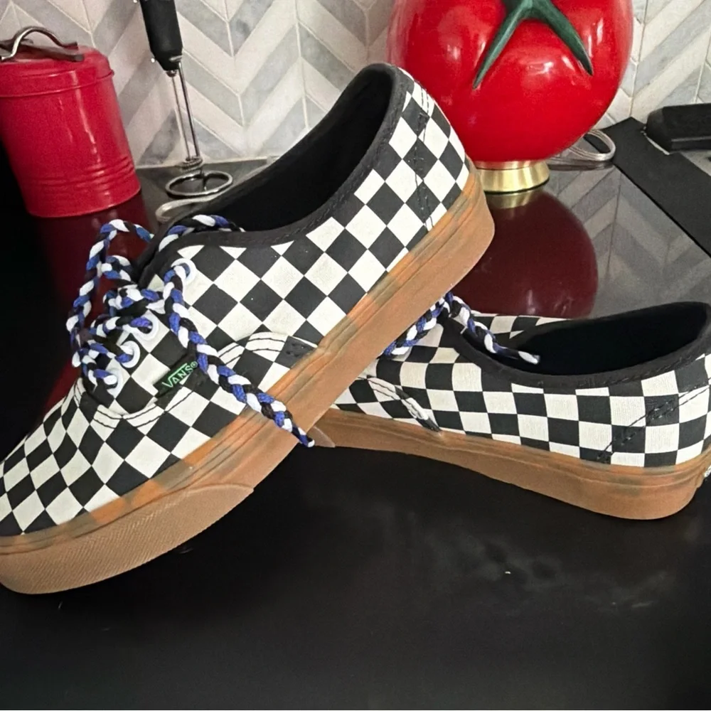 Vans Black and White Checkerboard Sneakers with Gum Sole - Picture 5 of 7